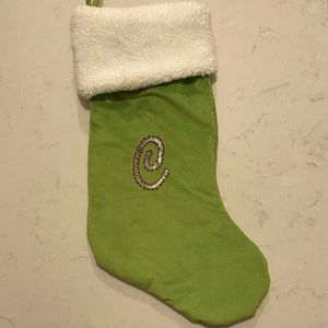 20” Green Velvet Xmas Stocking “C” Faux Fir Trim